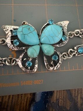 Women's Turquoise Butterfly Bracelet - Silver Tone